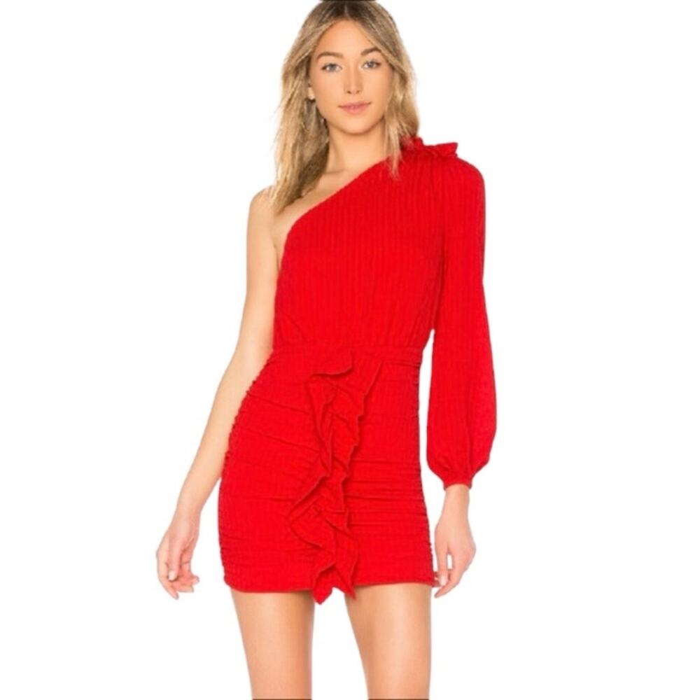 Lovers + Friends Kelsea One Shoulder Mini Dress in Cherry Red Size Small